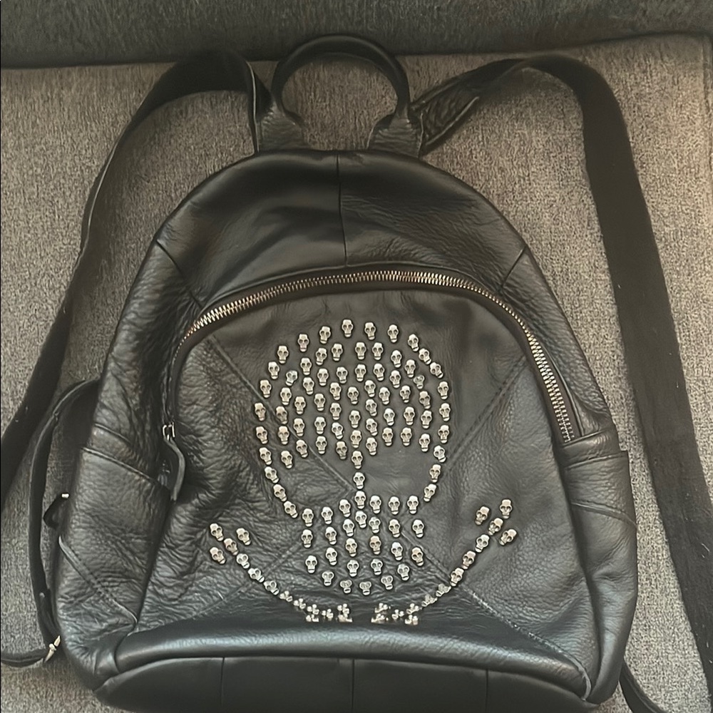 Black Leather Skull Backpack